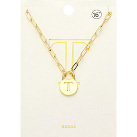-T- Brass Metal Monogram Lock Pendant Necklace